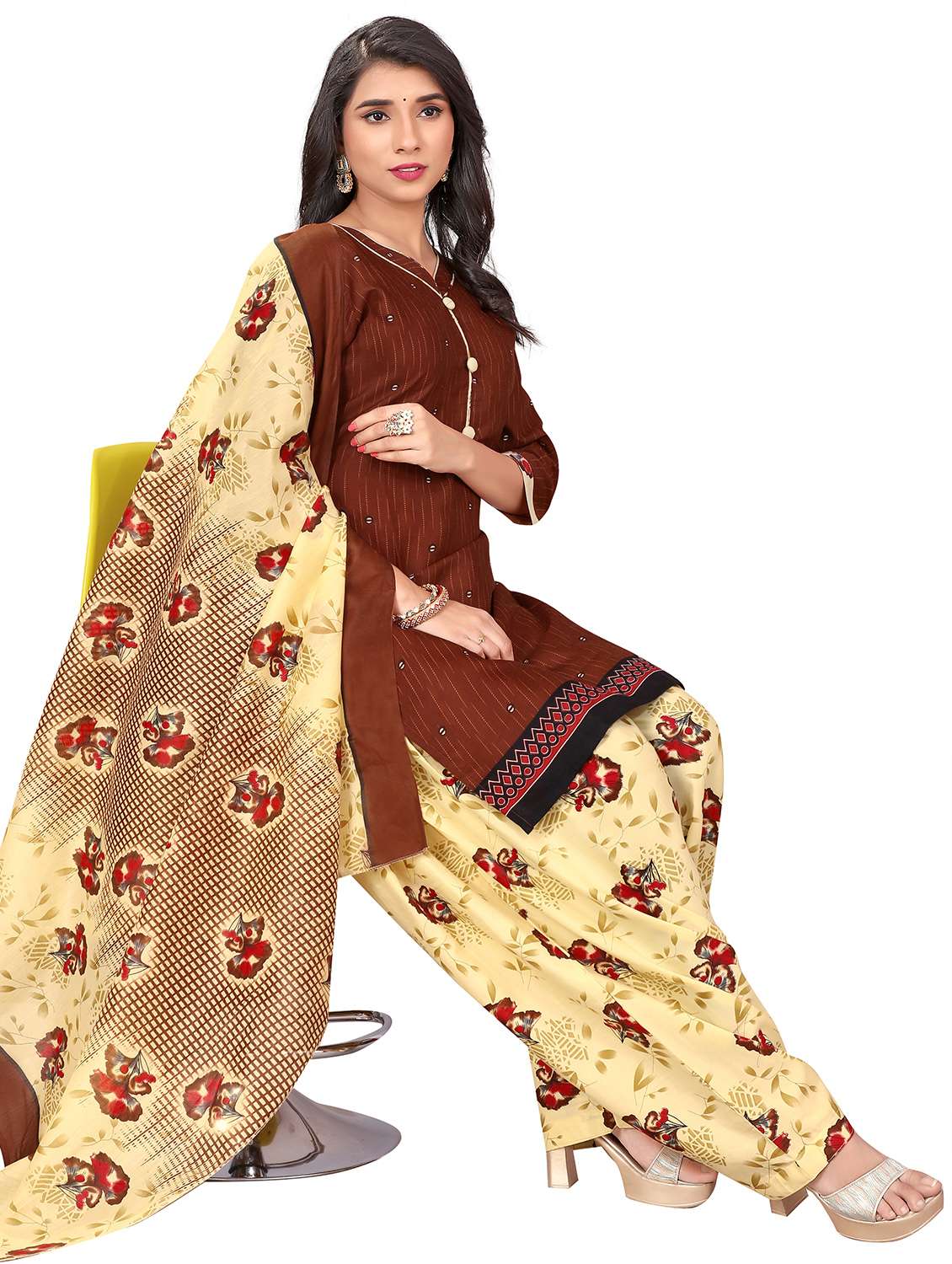 women printed three quarter sleeve kurta salwar with dupatta set - 21963373 -  Standard Image - 1
