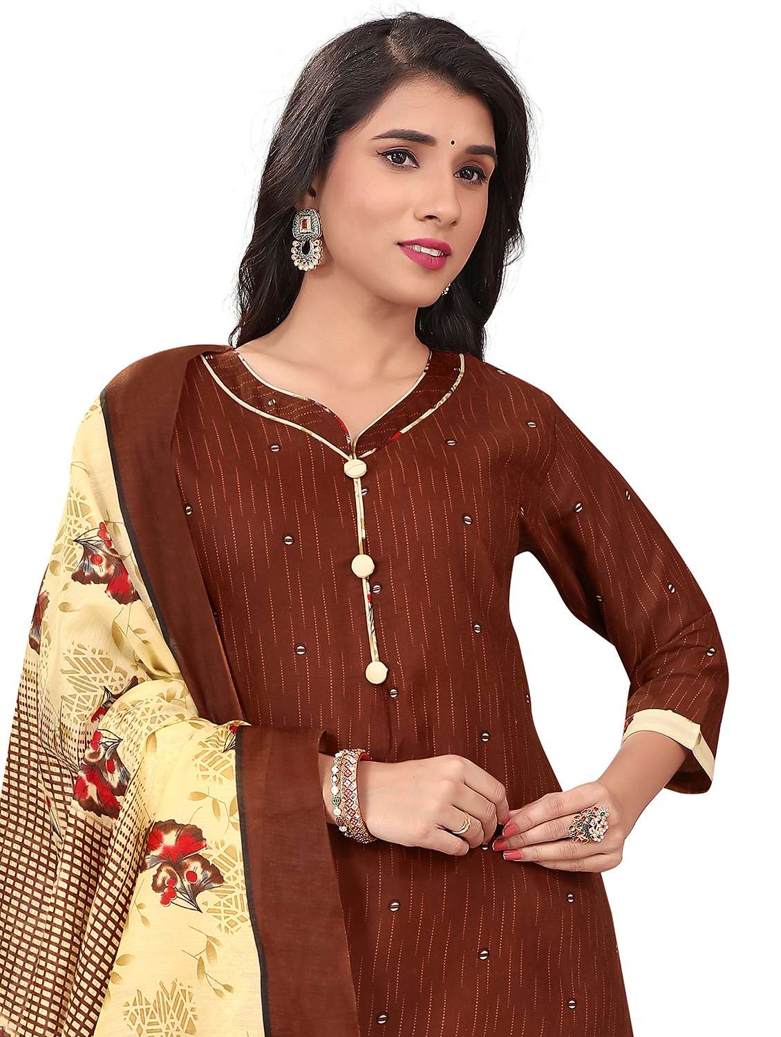 women printed three quarter sleeve kurta salwar with dupatta set - 21963373 -  Standard Image - 4