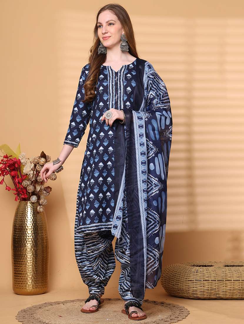 women printed three quarter sleeve kurta salwar with dupatta set - 21963384 -  Standard Image - 1