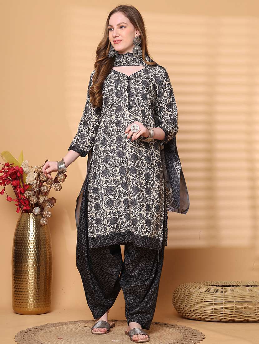 women printed three quarter sleeve kurta salwar with dupatta set - 21963386 -  Standard Image - 1