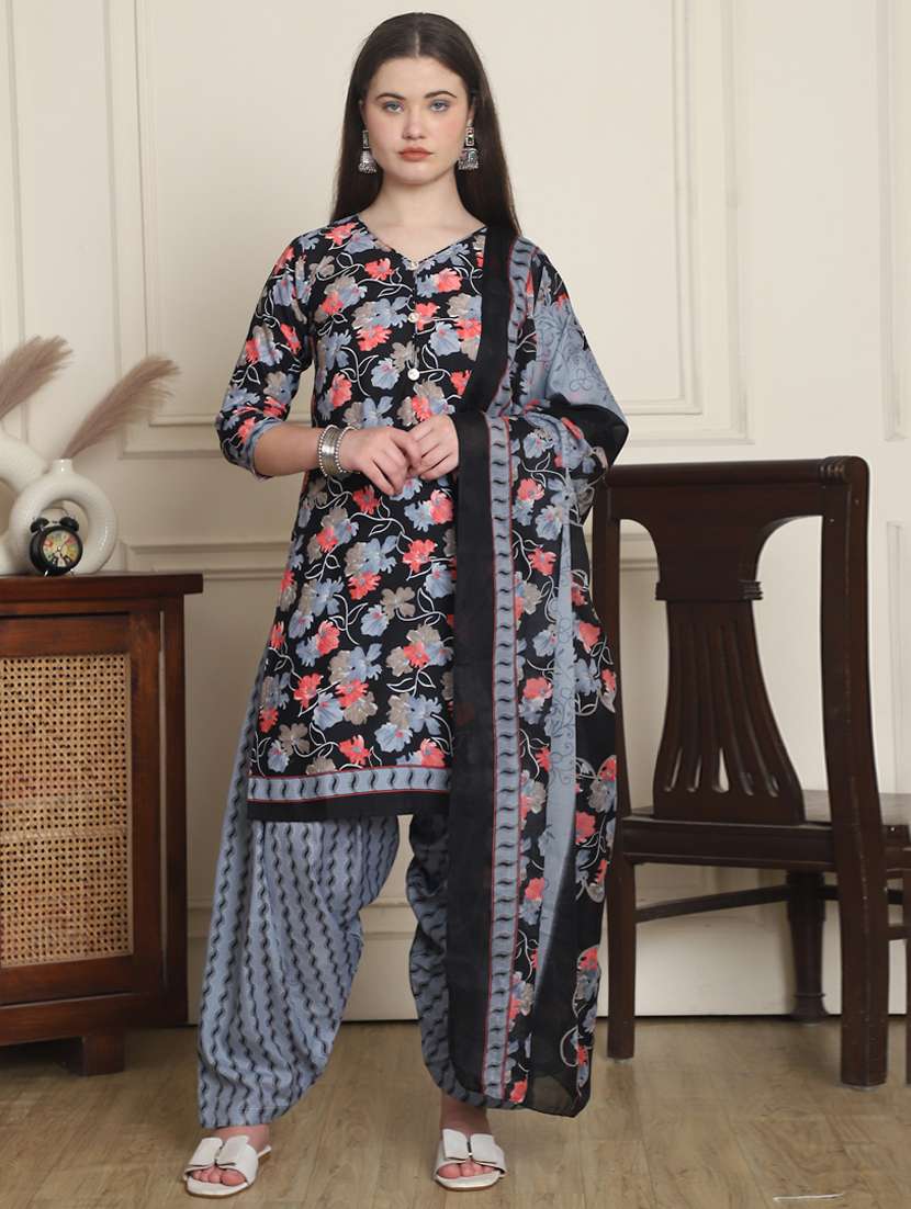 women printed three quarter sleeve kurta salwar with dupatta set - 21963389 -  Standard Image - 1