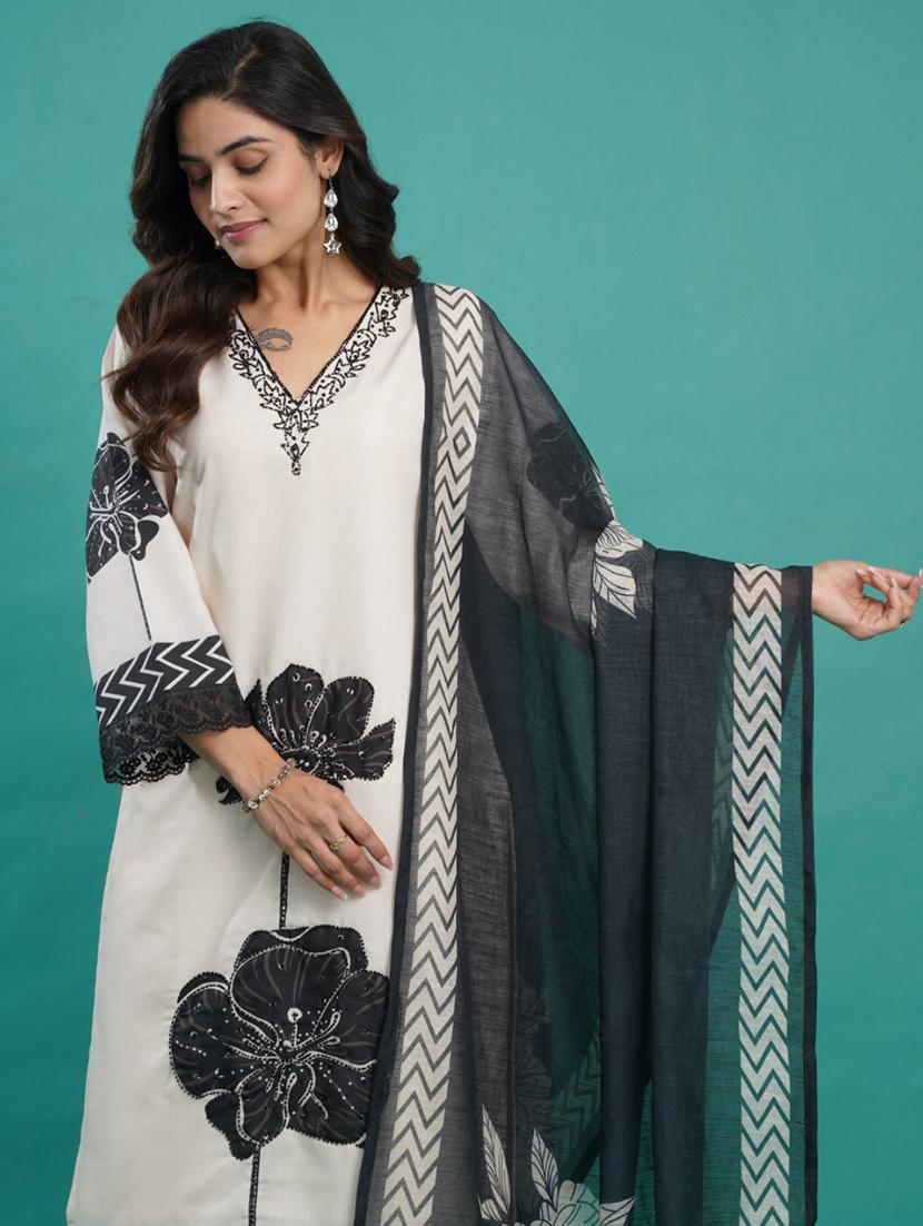 women off white long sleeve kurta pant with dupatta set - 21963428 - Standard Image - 1