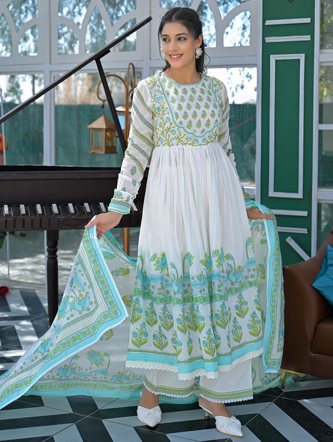women white long sleeve kurta palazzo with dupatta set - 21963451 - Standard Image - 1