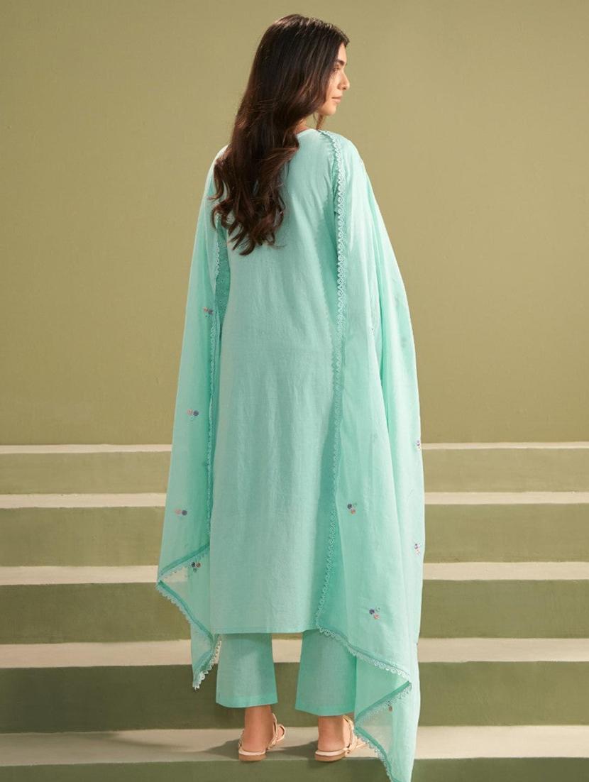 women sea green long sleeve kurta pant with dupatta set - 21963464 -  Standard Image - 1