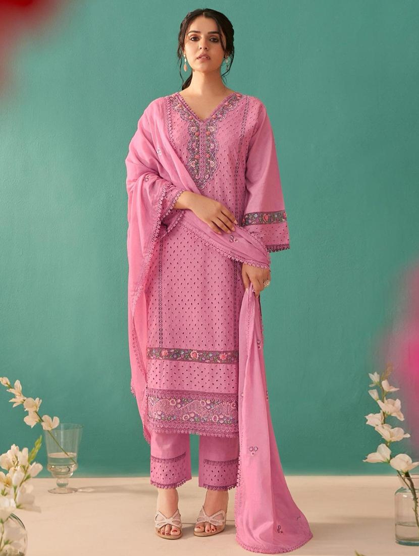 women pink long sleeve kurta pant with dupatta set