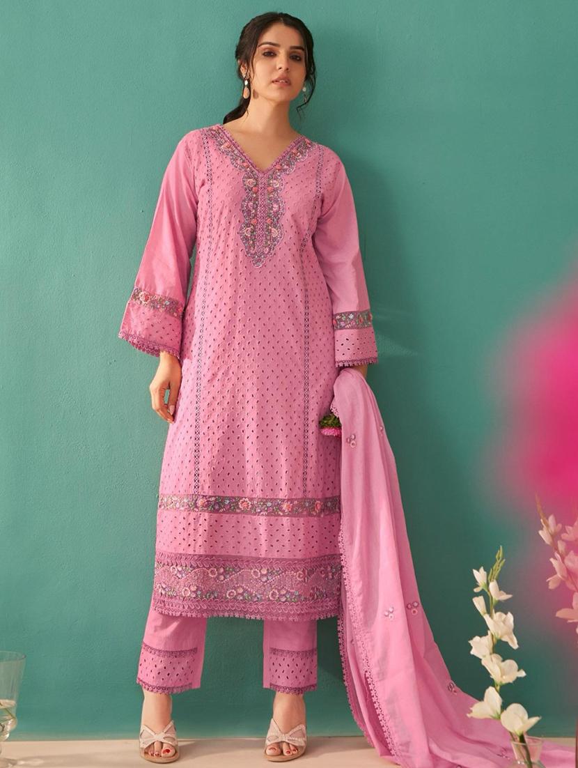 women pink long sleeve kurta pant with dupatta set - 21963471 - Standard Image - 1