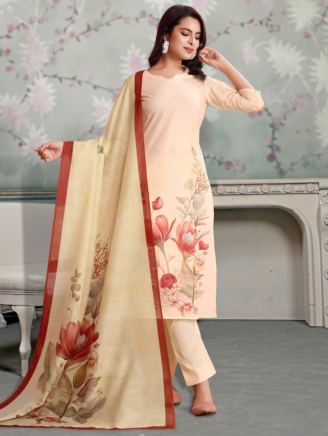 women three quarter sleeve kurta pant with dupatta set - 21963501 - Standard Image - 1