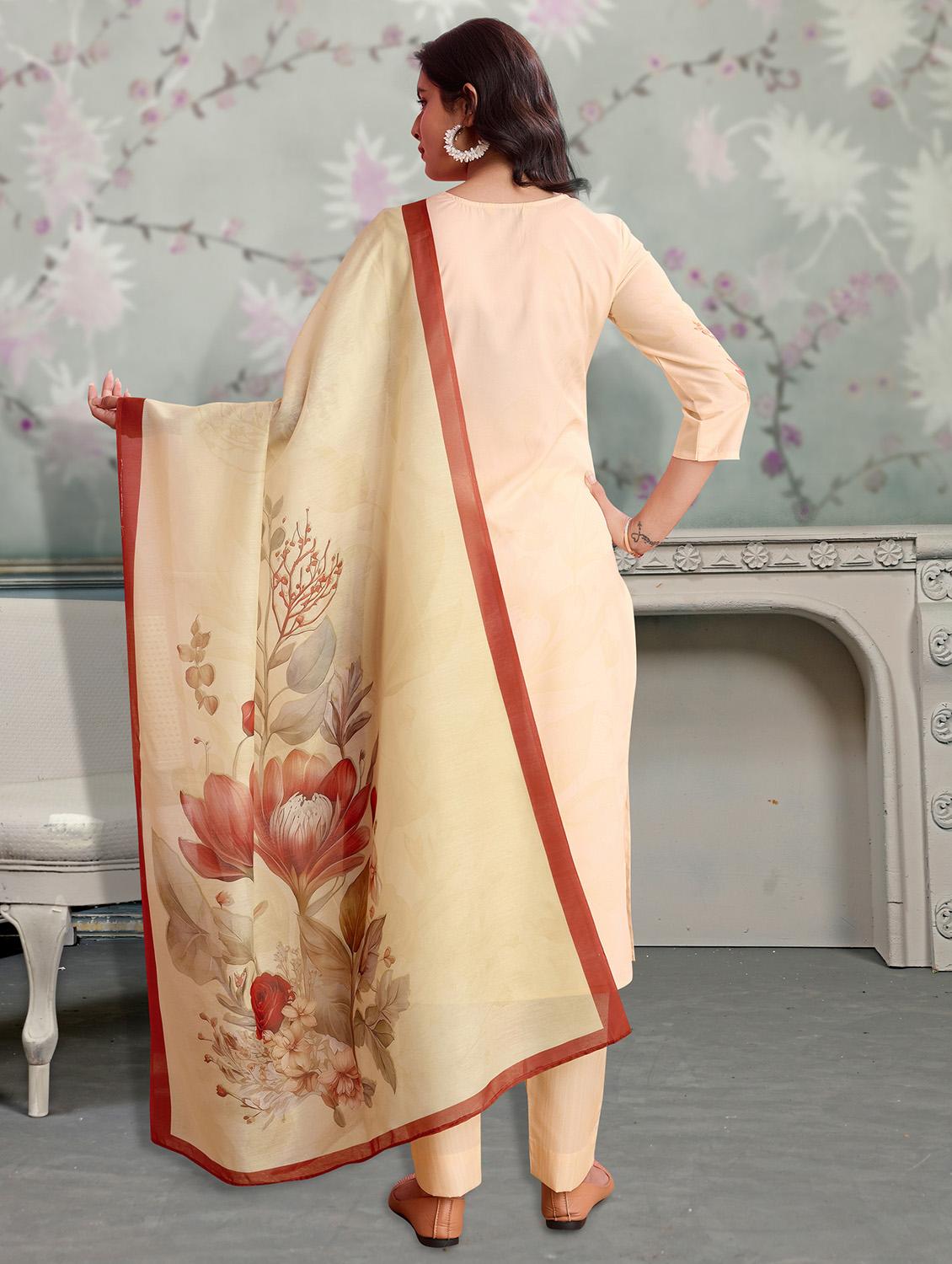 women three quarter sleeve kurta pant with dupatta set - 21963501 - Standard Image - 4