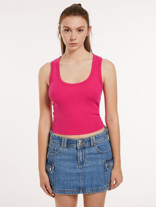 women pink solid sleeveless tank top - 21963524 - Standard Image - 0