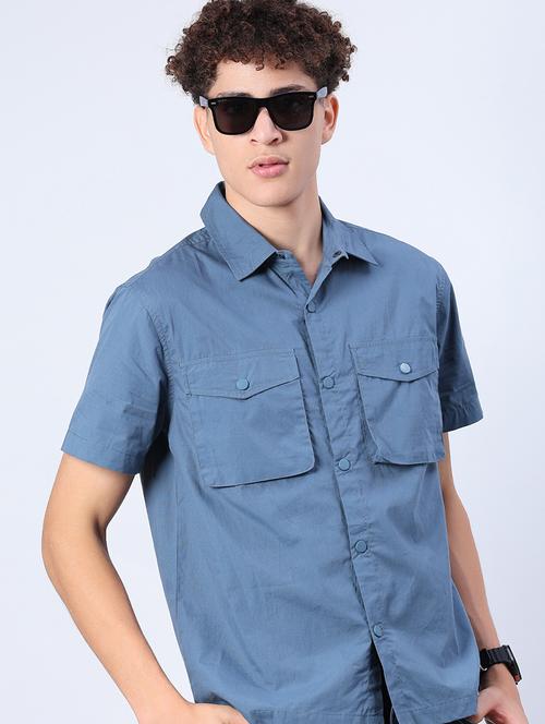 men solid short sleeve regular fit casual shirt - 21963935 -  Standard Image - 0