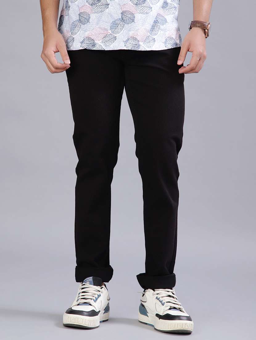 men plain mid rise full length jeans