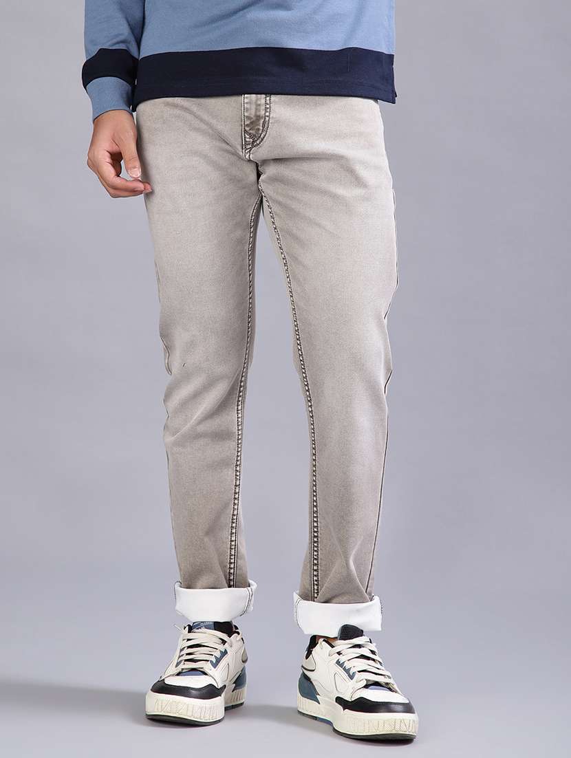 men washed mid rise full length jeans