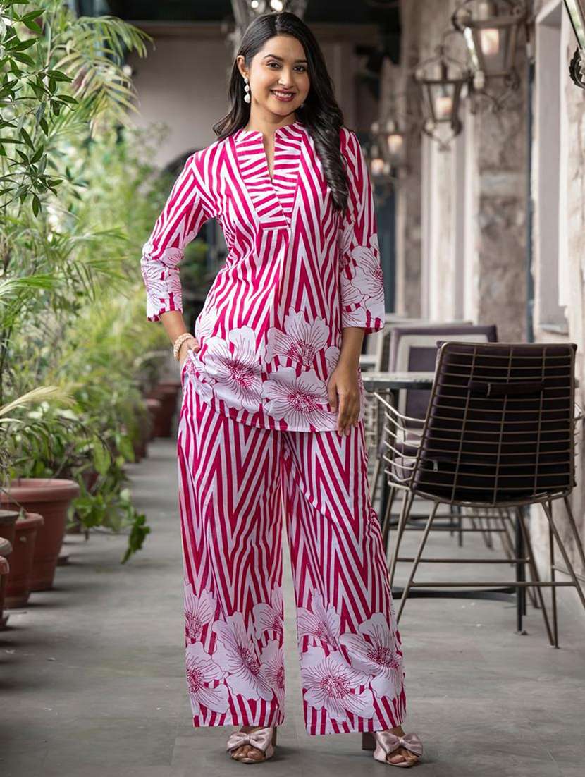 women three quarter sleeve ethnic co-ord set