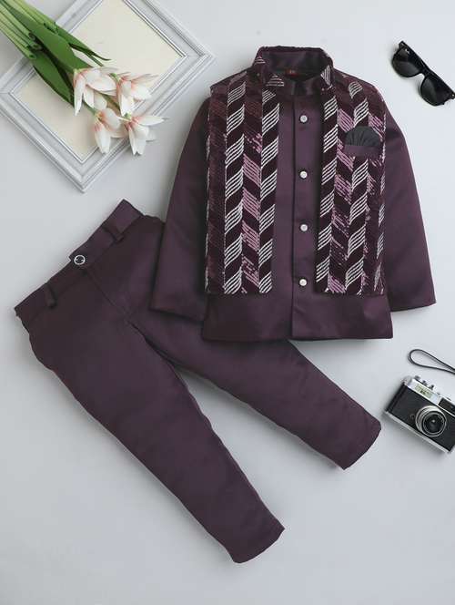 boys solid shirt and trouser with embellished wasitcoat set
