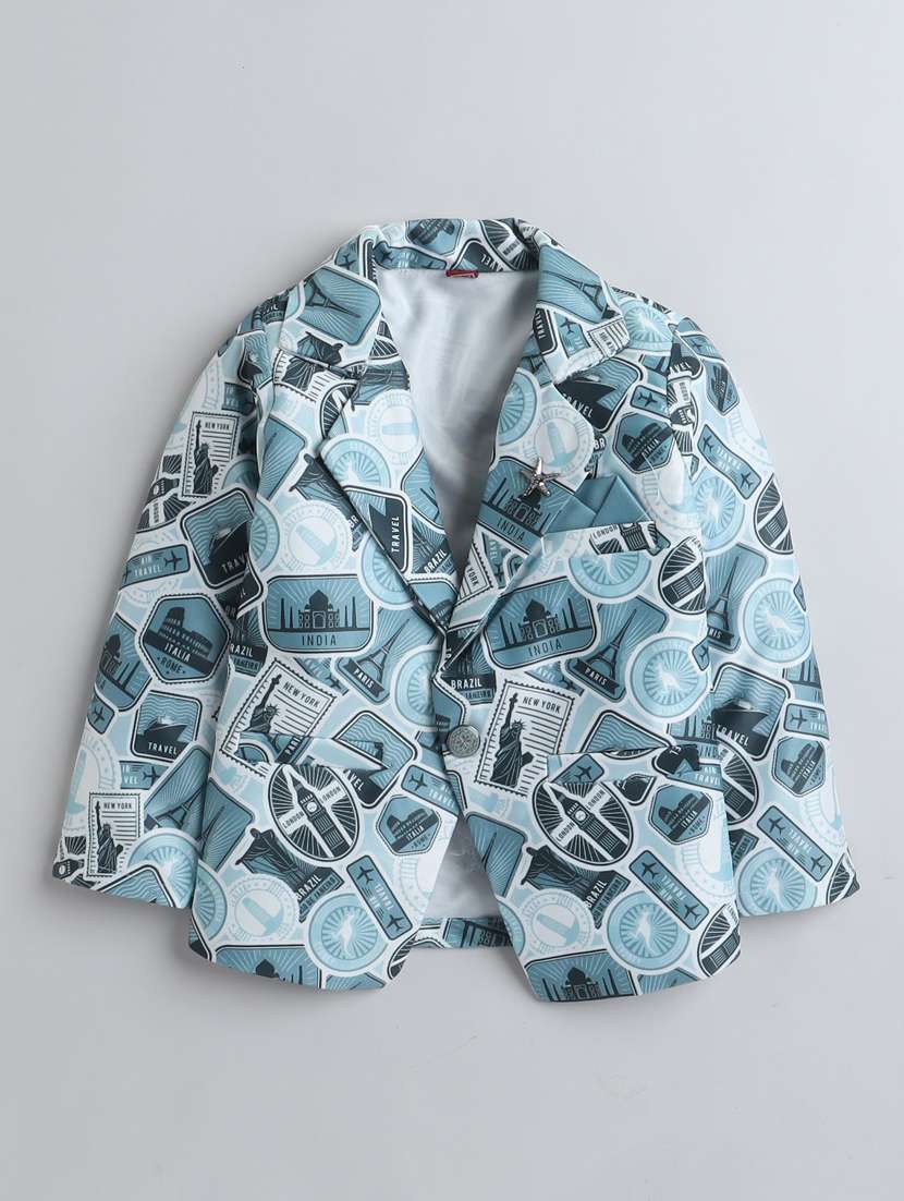 boys printed  t-shirt and trouser with blazer set - 21964335 -  Standard Image - 1