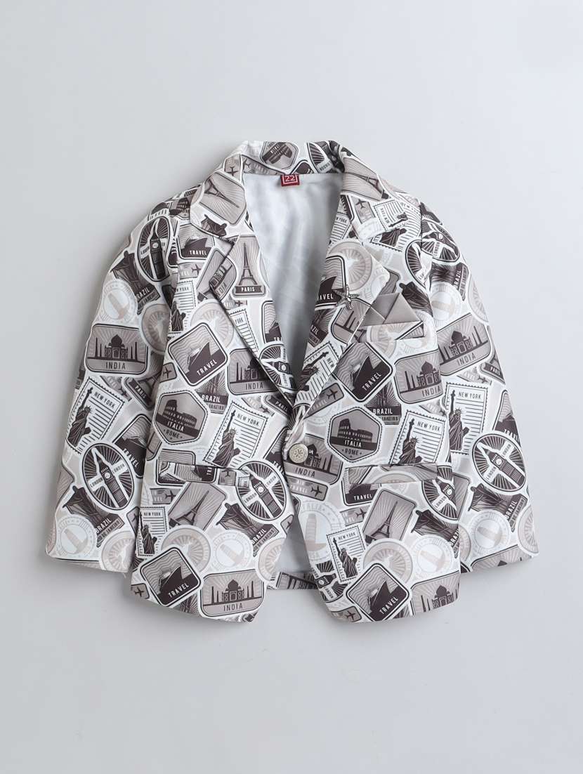 boys printed  t-shirt and trouser with blazer set - 21964336 -  Standard Image - 1