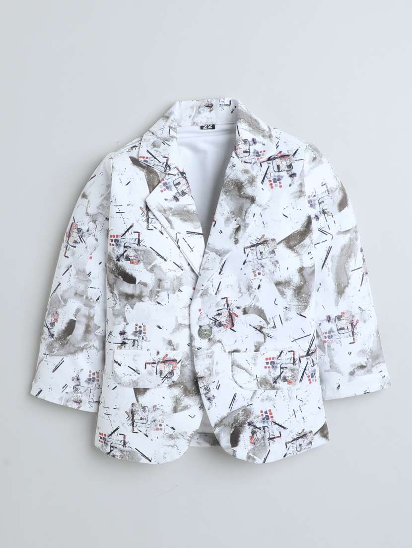 boys printed  t-shirt and trouser with blazer set - 21964338 -  Standard Image - 1