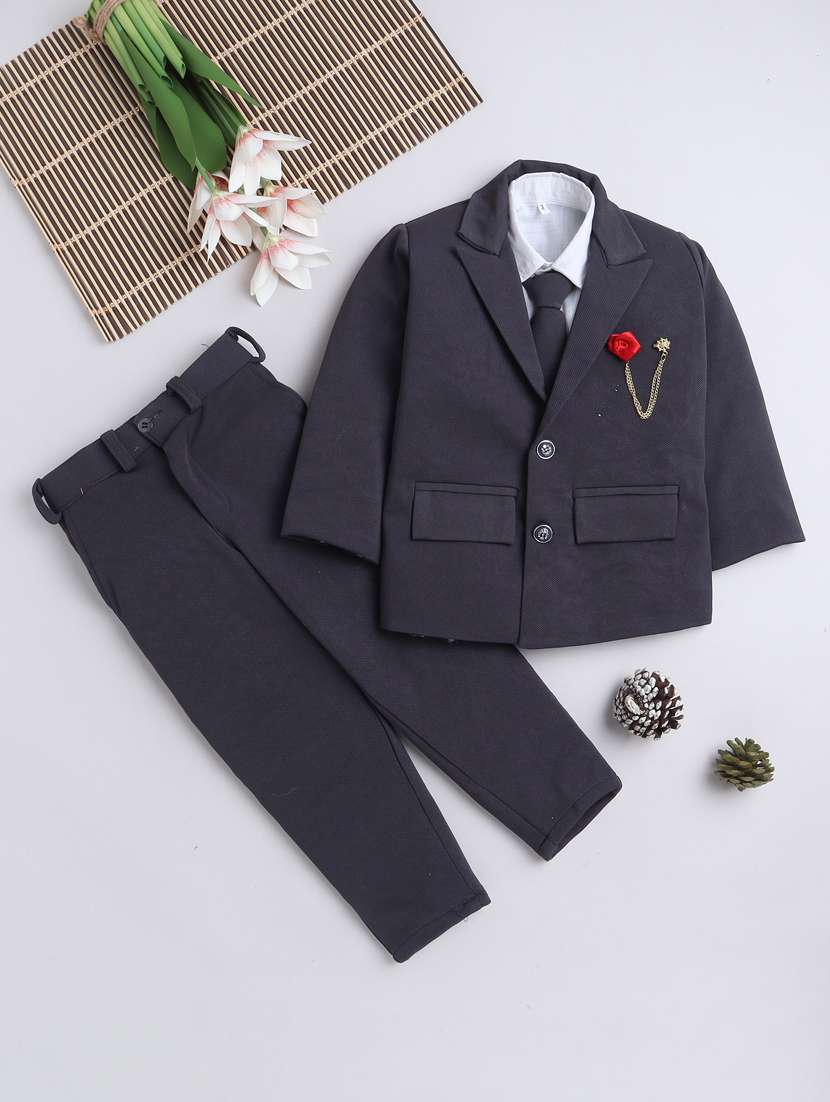 boys solid blazer and trouser set