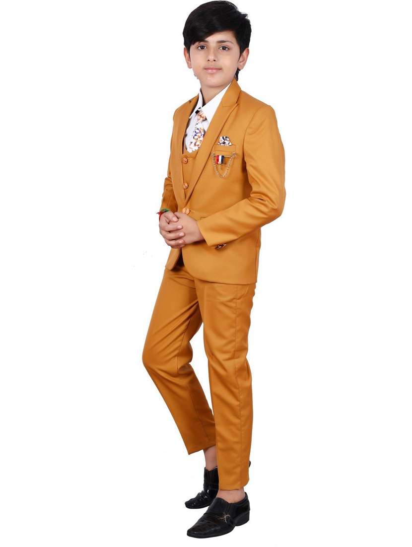 boys solid long sleeve three-piece suit set