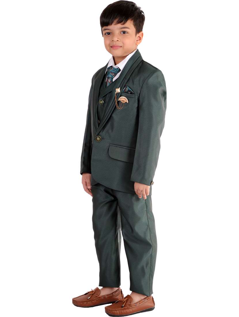 boys solid long sleeve three-piece suit set