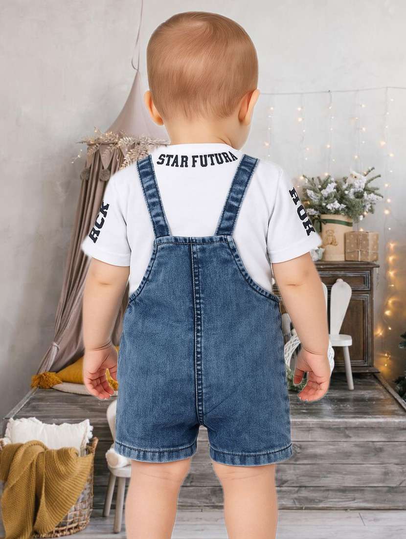 boys printed t-shirt and denim dungree - 21964775 -  Standard Image - 1