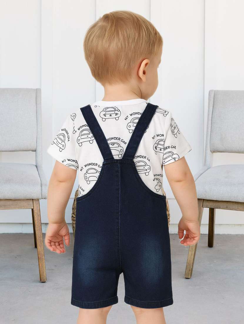 boys printed t-shirt and denim dungree - 21964776 -  Standard Image - 1