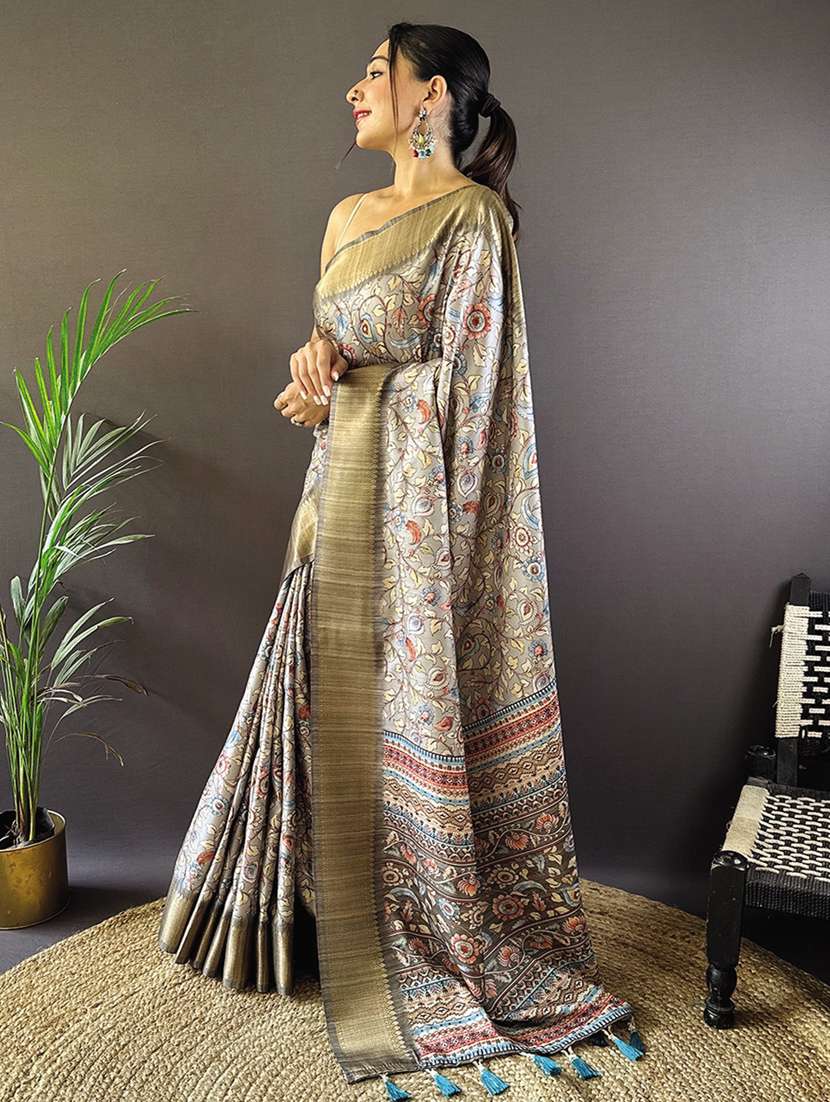women floral printed bordered saree with blouse - 21964786 -  Standard Image - 1