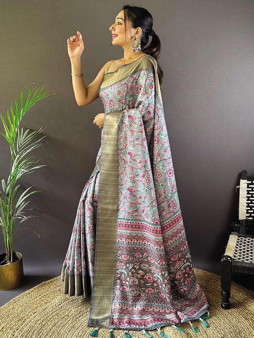 women floral printed bordered saree with blouse - 21964789 -  Standard Image - 1