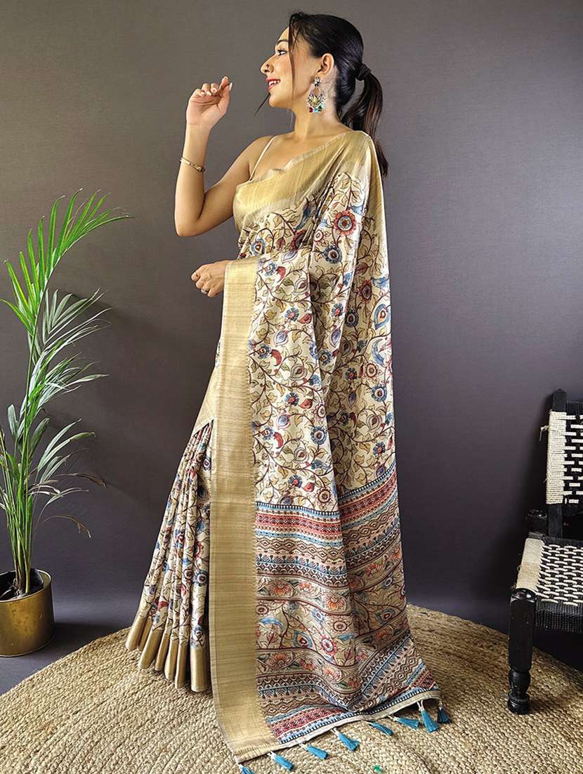 women floral printed bordered saree with blouse - 21964791 -  Standard Image - 1