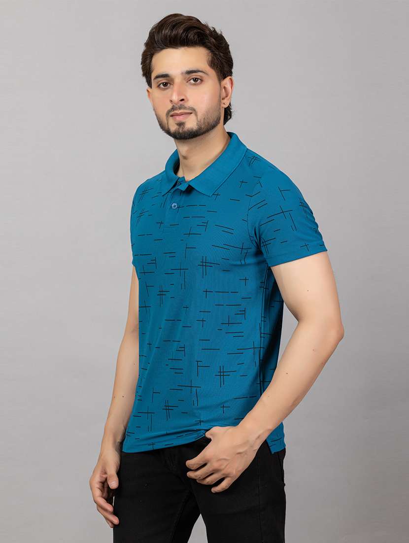 men printed short sleeve slim fit polo t-shirt