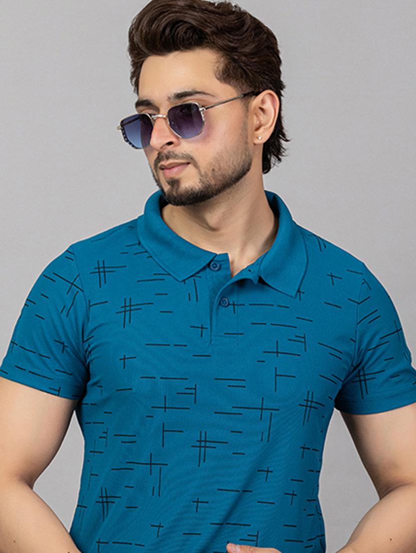 men printed short sleeve slim fit polo t-shirt - 21964805 - Standard Image - 1