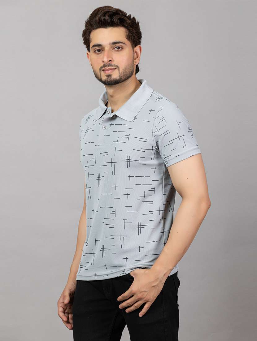 men printed short sleeve slim fit polo t-shirt