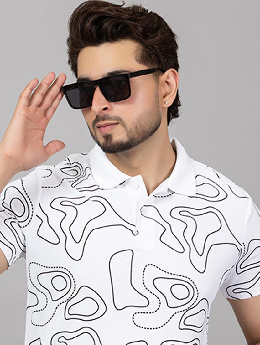 men printed short sleeve slim fit polo t-shirt - 21964807 - Standard Image - 1