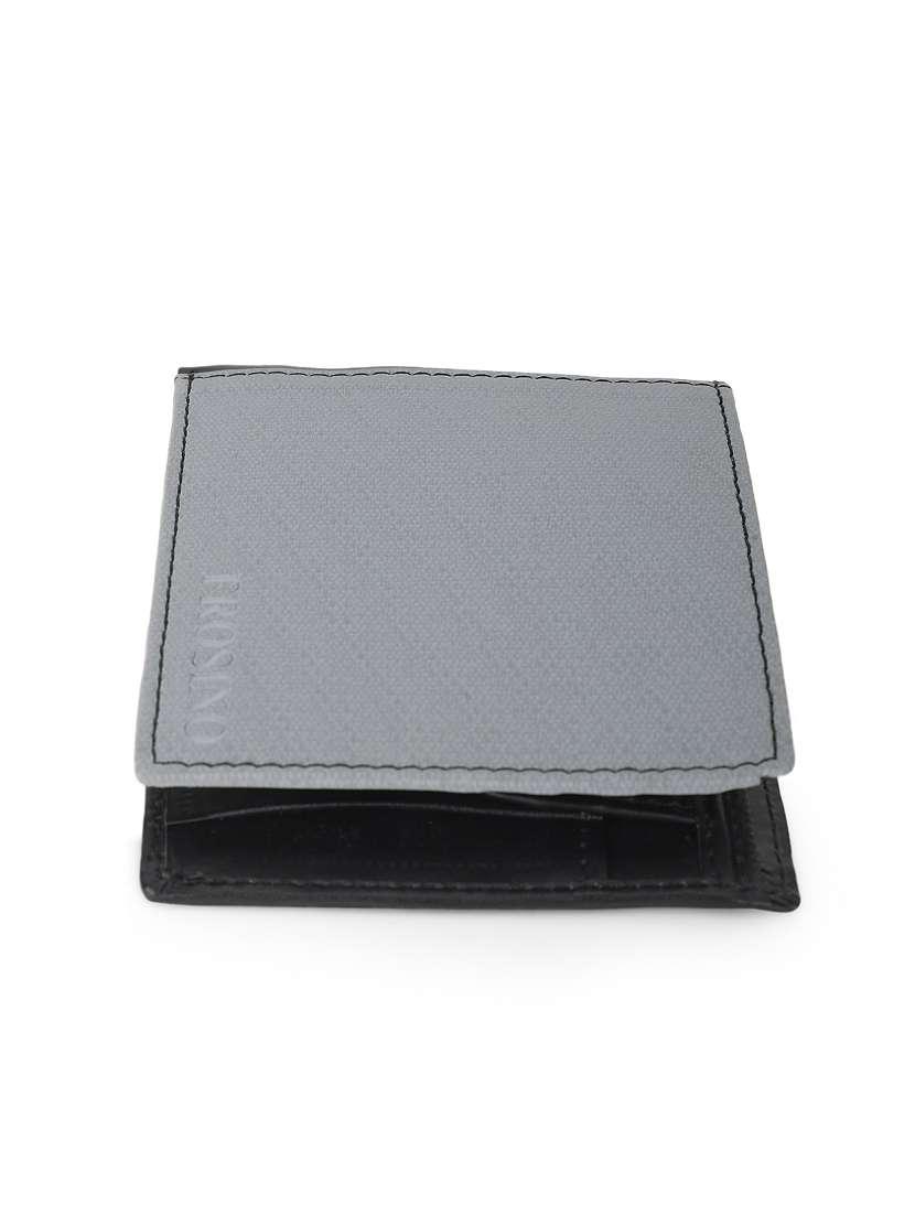 men grey textured bi-fold wallet