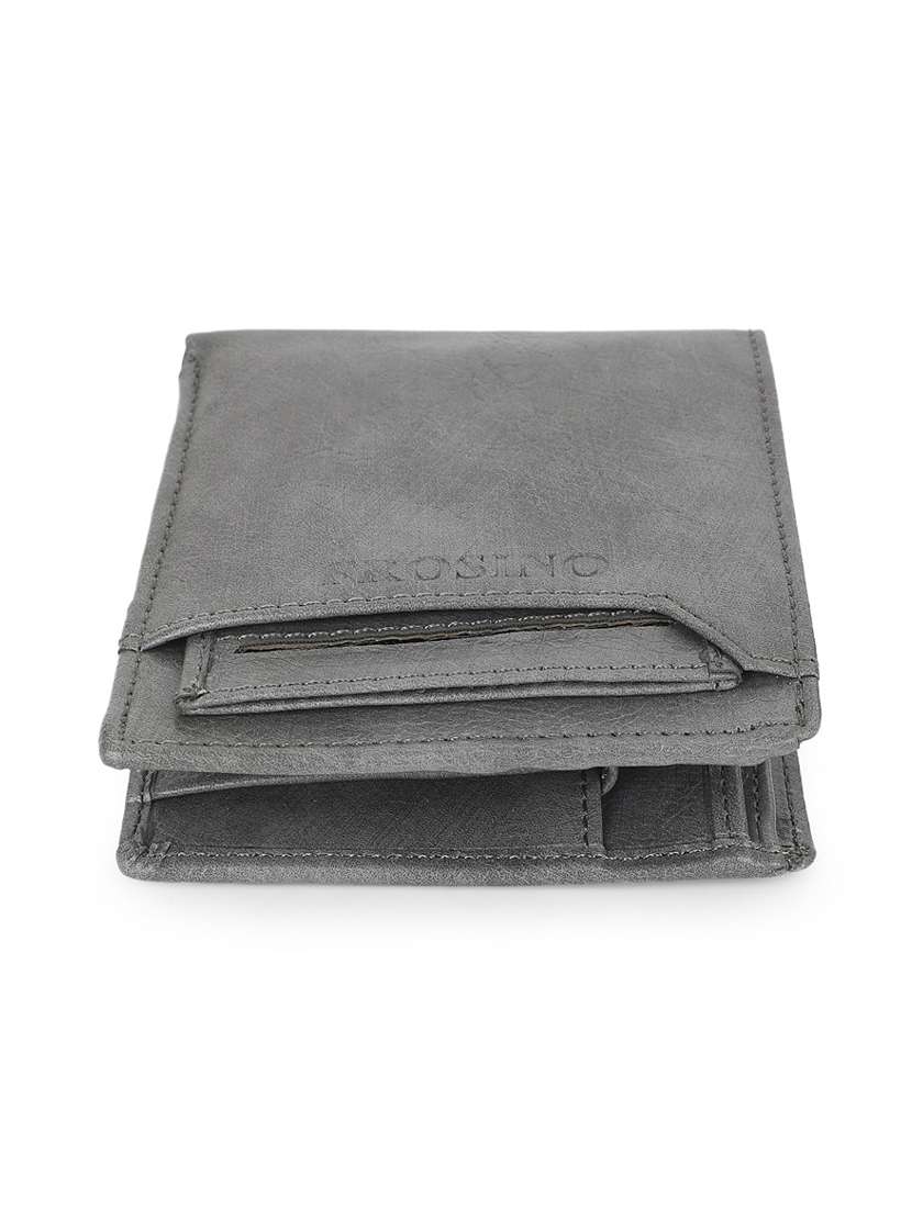 men grey leatherette bi-fold wallet