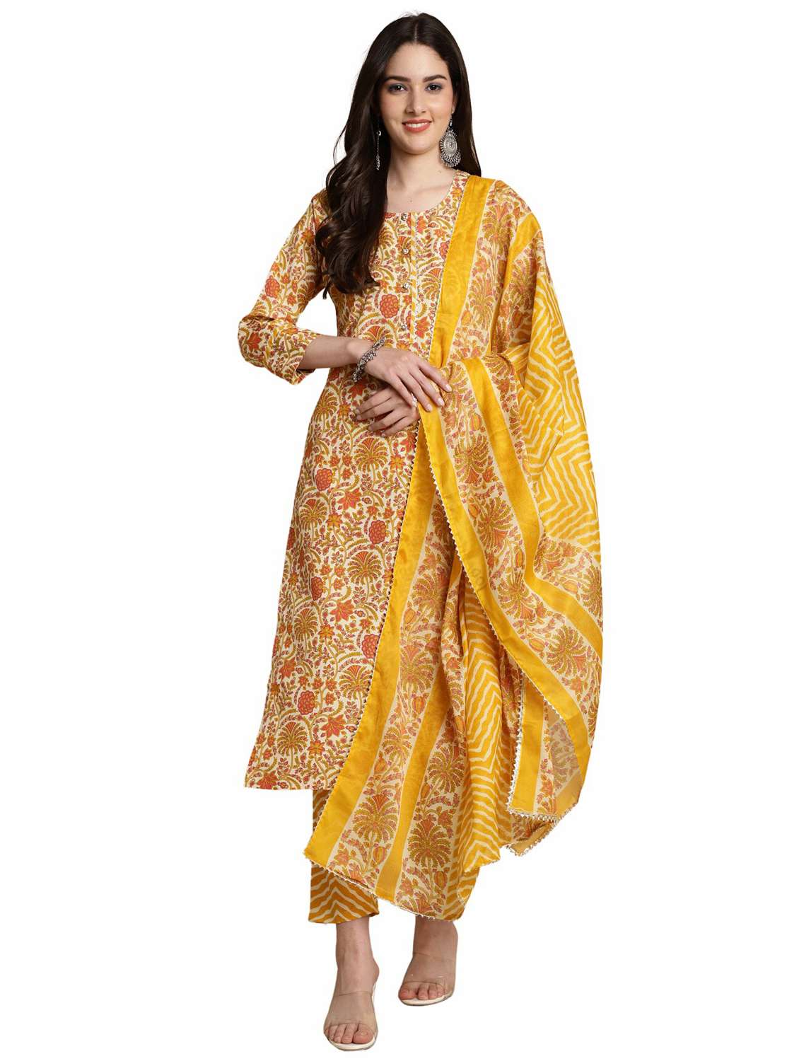 women printed kurta and pant with dupatta set - 21964920 -  Standard Image - 1