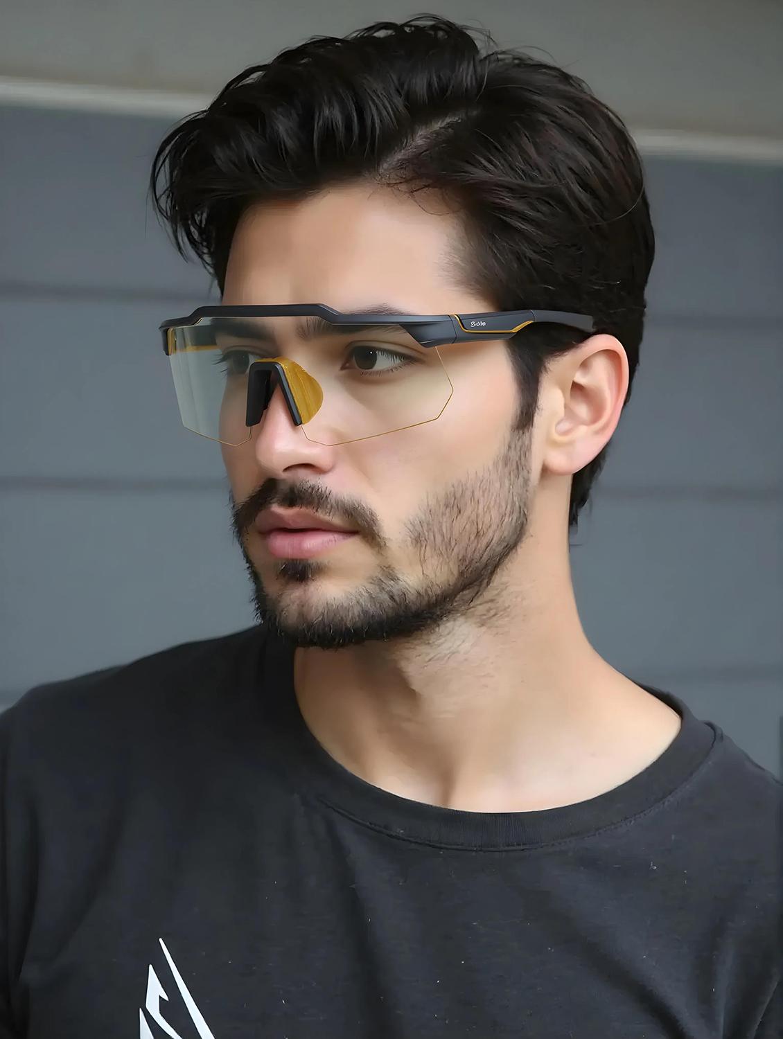 men's black wrap-around frame sports sunglasses - 21964954 - Standard Image - 1