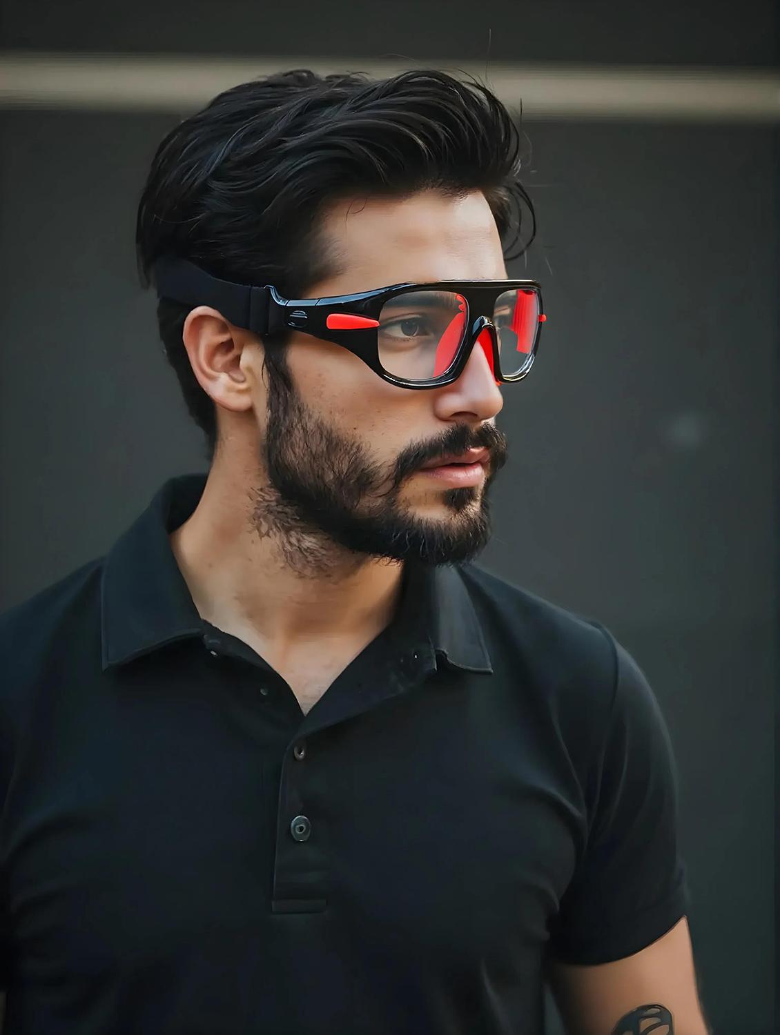 unisex black-red wrap around sports sunglasses  - 21964960 -  Standard Image - 1