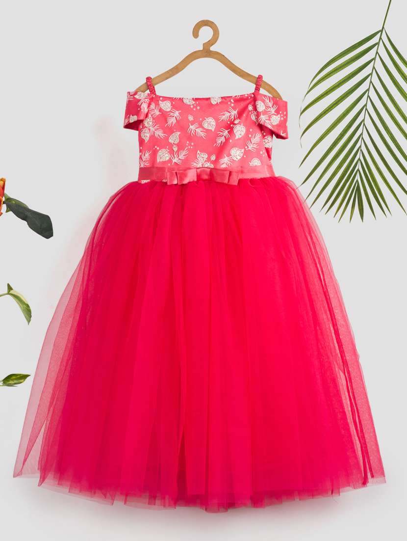 girls self designed off shoulder party gown