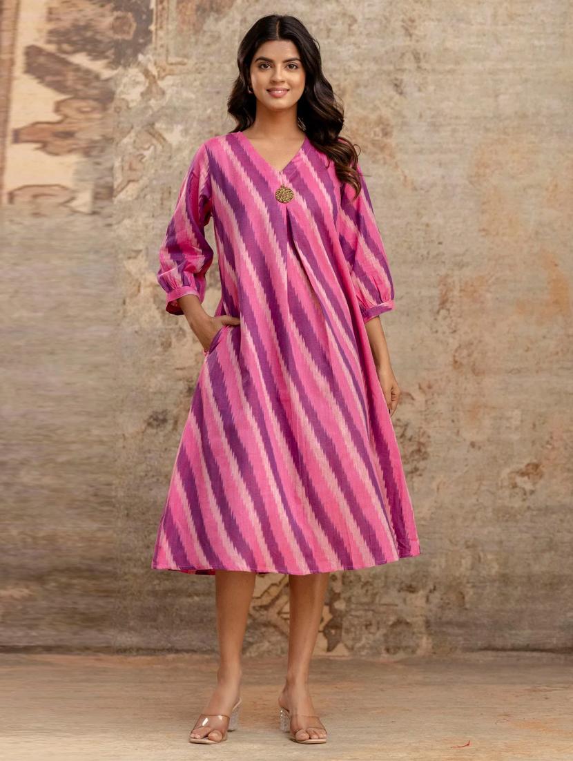 women three quarter sleeve a-line ethnic dress - 21964989 - Standard Image - 1