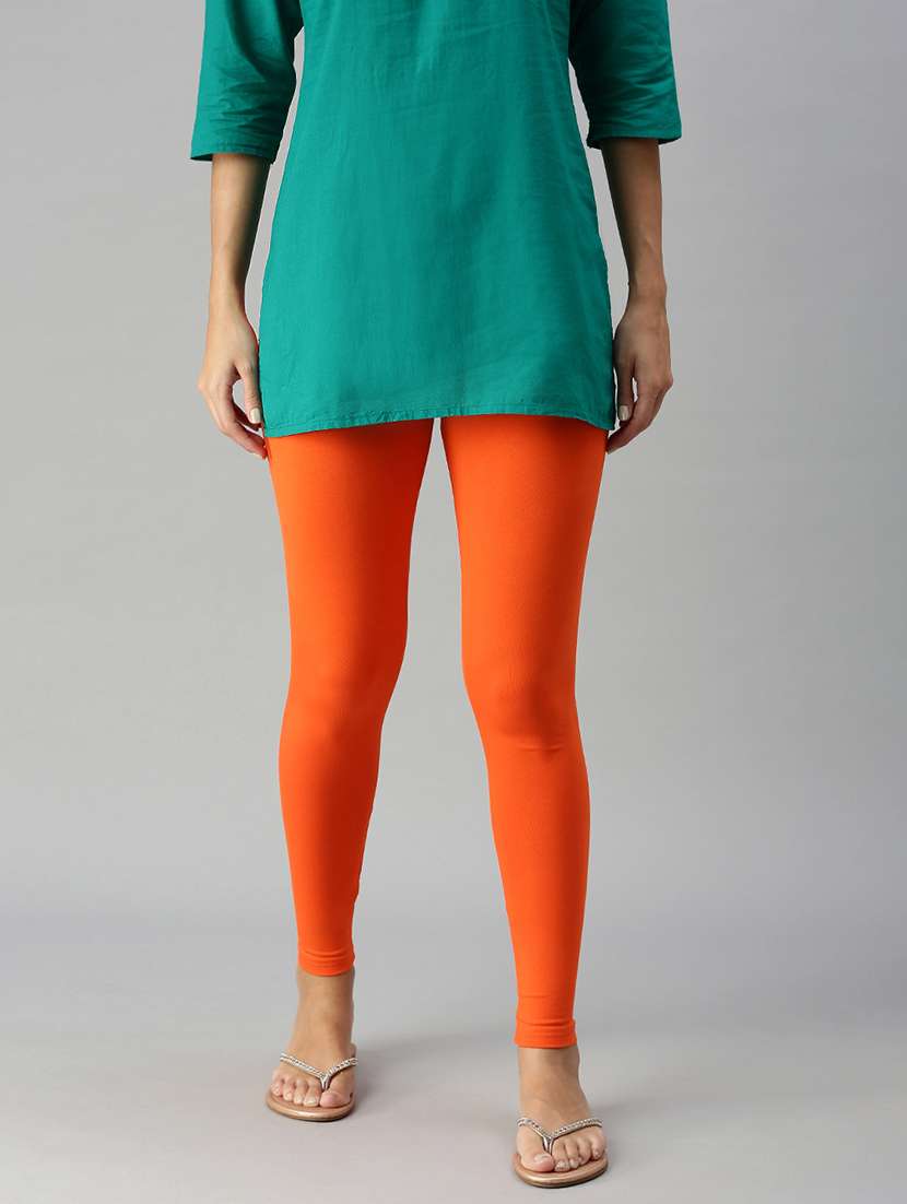 women solid mid rise ankle length legging