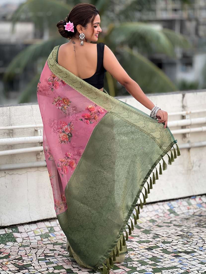 women floral printed bordered saree with blouse - 21965055 -  Standard Image - 1