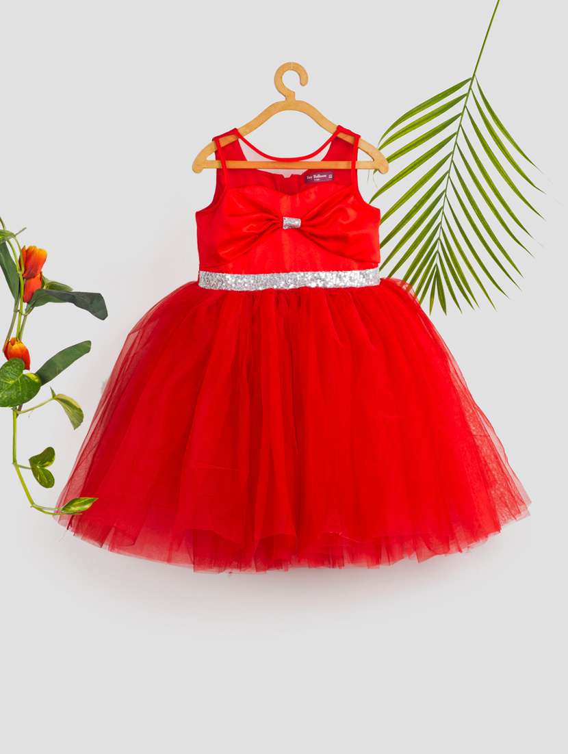girls self designed sleeveless fit & flare frock
