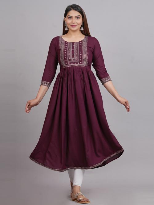 women three quarter sleeve flared kurta - 21965085 - Standard Image - 0