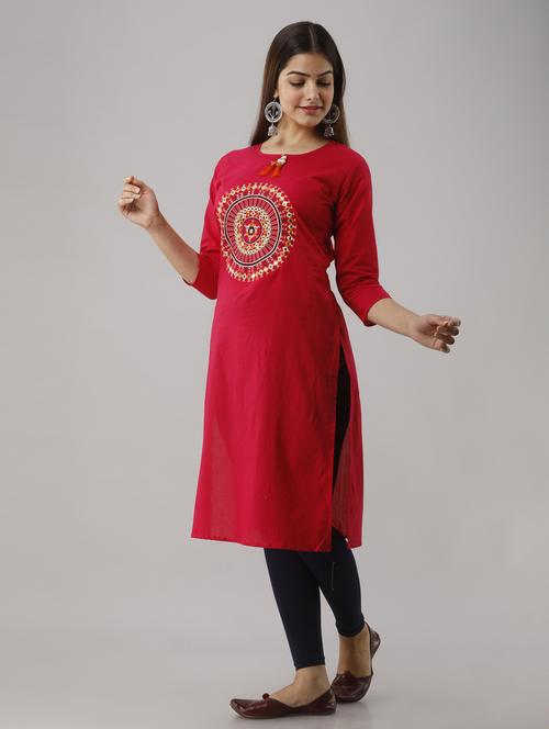 women three quarter sleeve straight kurta - 21965089 -  Standard Image - 0