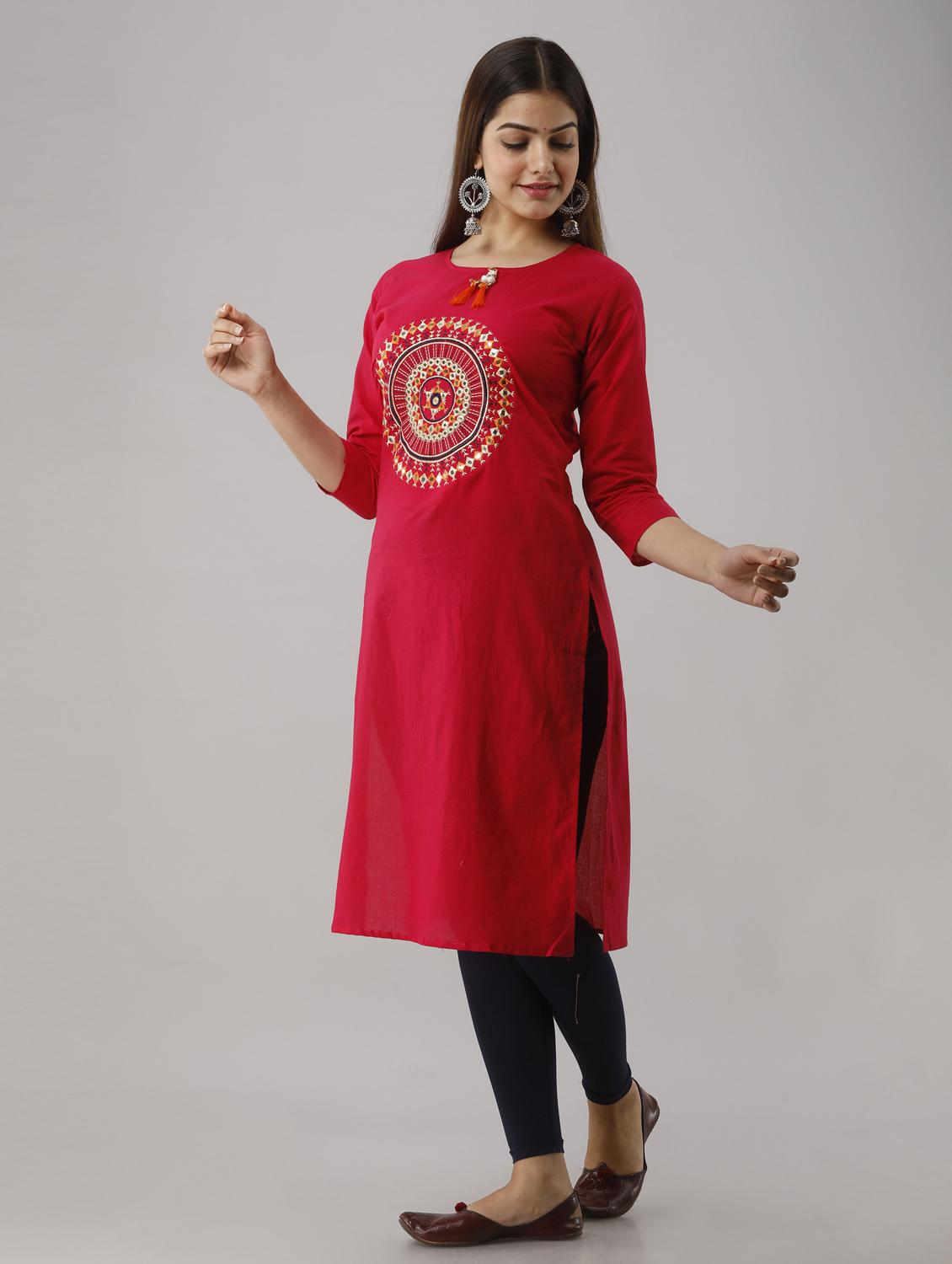 women three quarter sleeve straight kurta