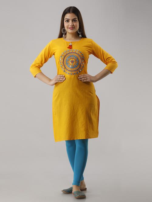 women three quarter sleeve straight kurta - 21965090 -  Standard Image - 0