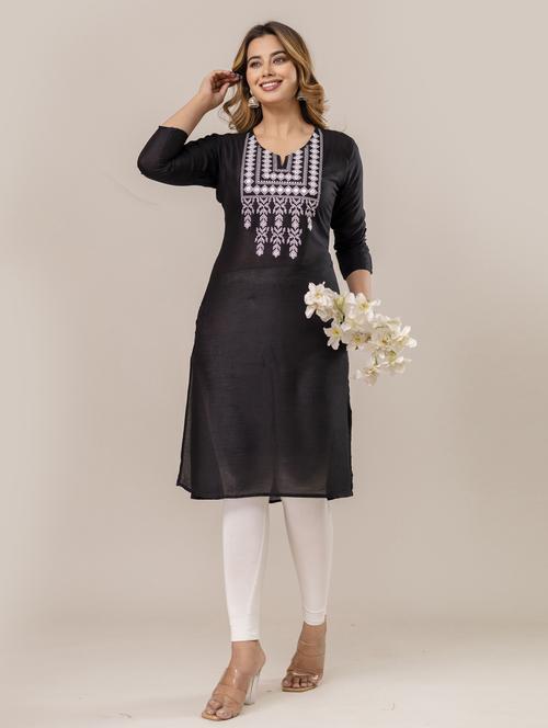 women three quarter sleeve straight kurta - 21965092 -  Standard Image - 0