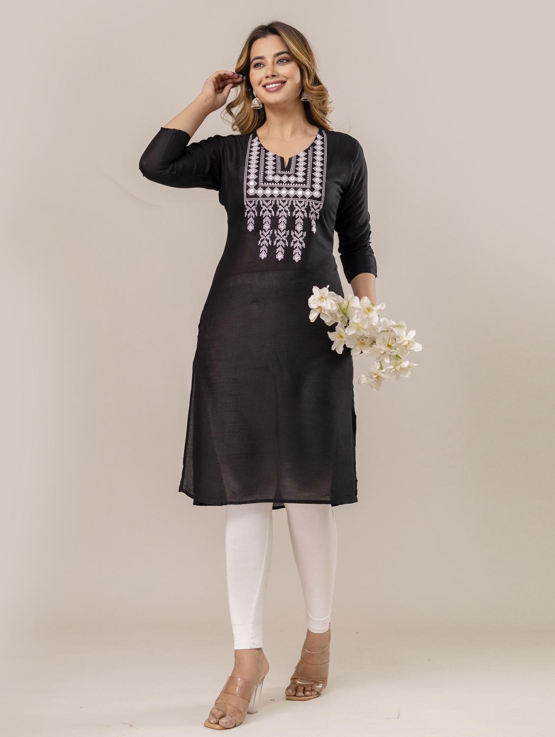 women three quarter sleeve straight kurta - 21965092 -  Zoom Image - 0