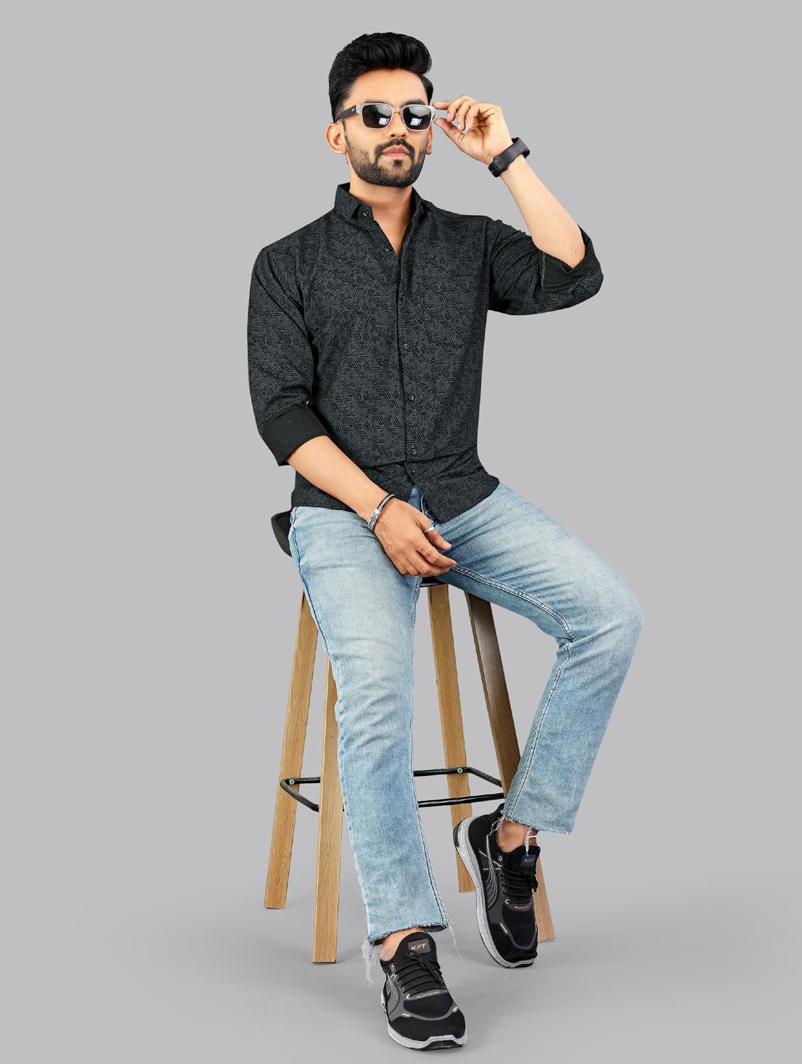 men printed long sleeve regular fit casual shirt - 21965108 - Standard Image - 4